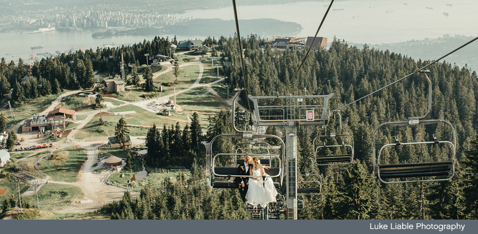 Couple on the Peak Chairlift for wedding photos 