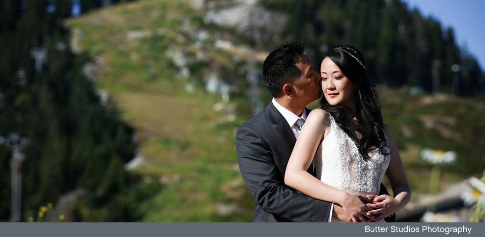 Wedding at Grouse Mountain with Peak Face behind