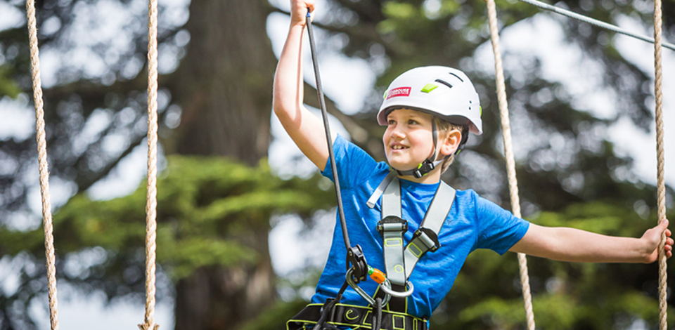 Boy on Grouse Mountain's new aerial ropes course